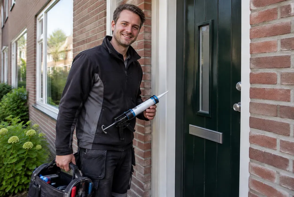Vakman van Kitbedrijf Krimpen aan den IJssel bij de voordeur van een woning
